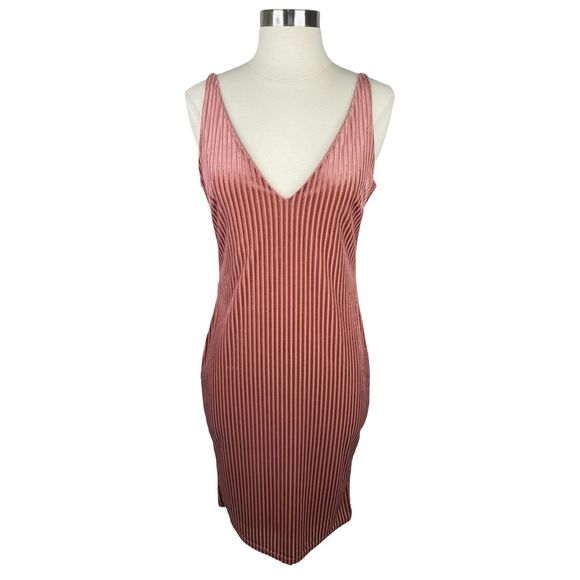 Forever 21 Dusty Rose Velour Bodycon Midi Dress - Size Medium - Picture 1 of 6